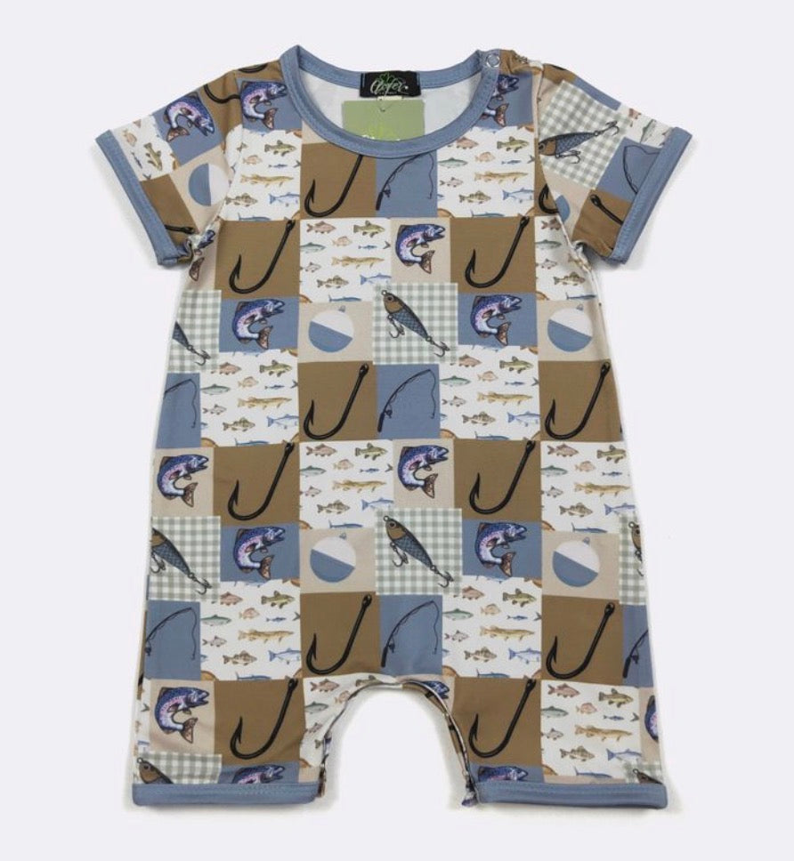 Hook line & patchwork boy romper